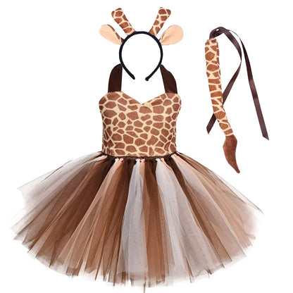 Halloween Tier Cosplay Kostüm für Kinder Wald Thema Kühe Tiger Giraffe Leopard Zebra Tutu Kleider Performance Tanz Sets