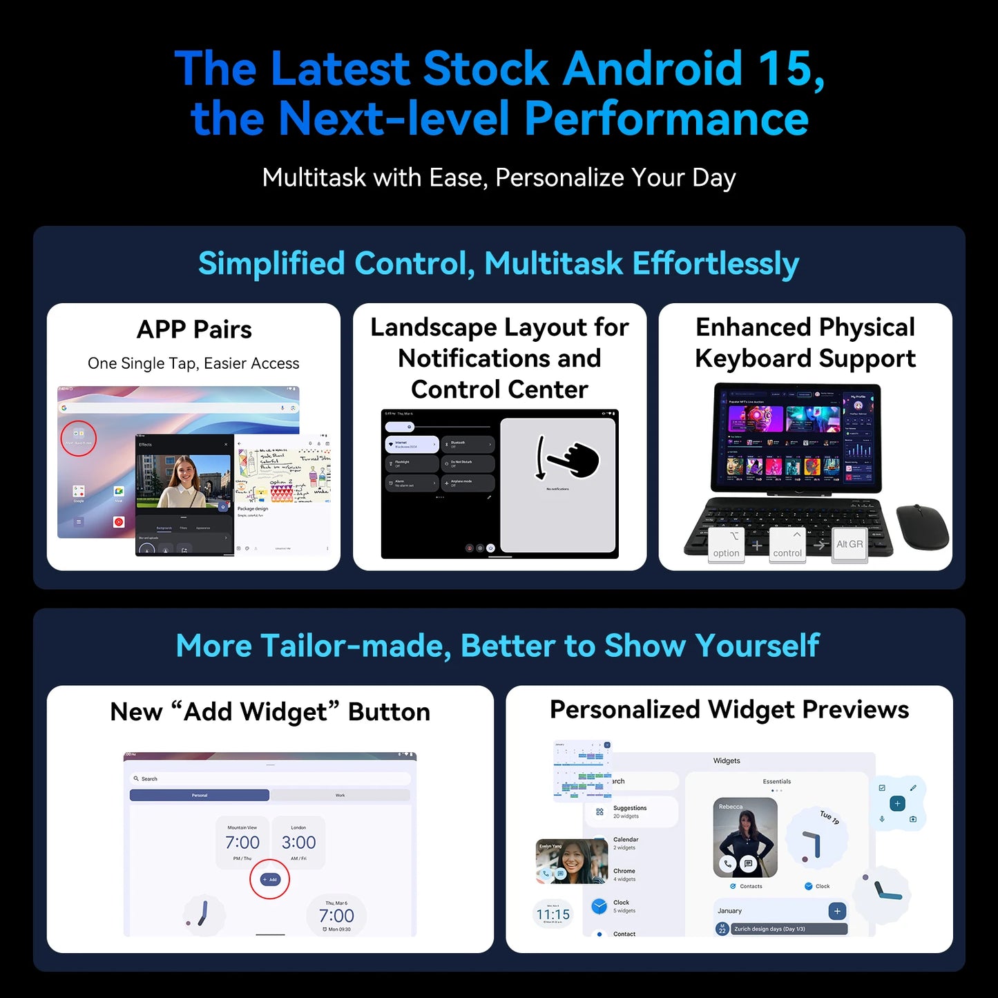 TABWEE T90 Android 15 Tablet with BT Keyboard,Mouse - Gemini AI, 24GB (8+16)RAM 128GB ROM, Octa Core T615, Gaming Tablet 11 Inch.