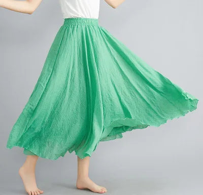 Boho Cotton Linen Beach Long Skirt Women Vintage Casual Solid A-line High Waist Dance Floor-Length Maxi Skirt Spring Summer New.
