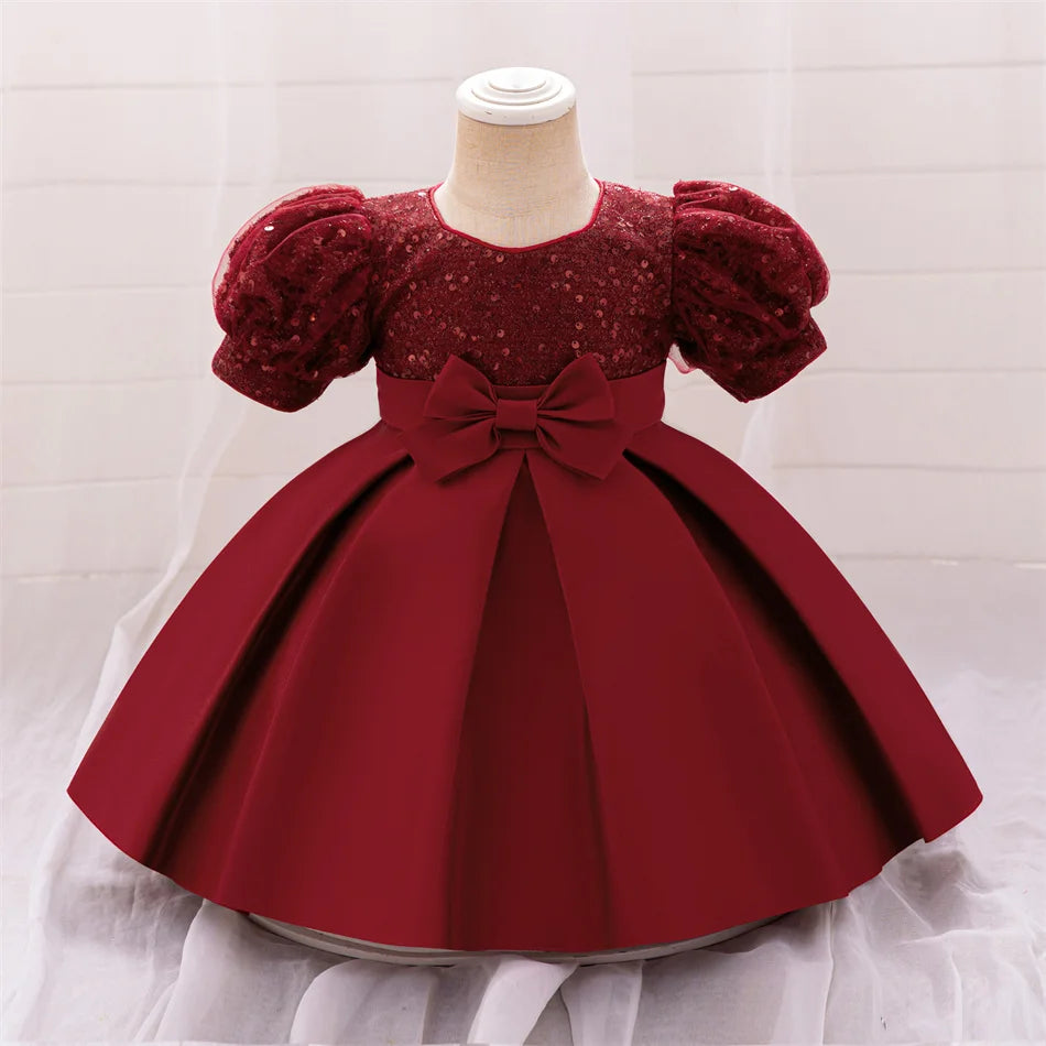 Kleinkind Rot Pailletten Mesh Kleid Mädchen Baby Einfarbig Neue Jahr Party Formale Kostüm Leistung Prinzessin Kleid Geburtstag Kleidung