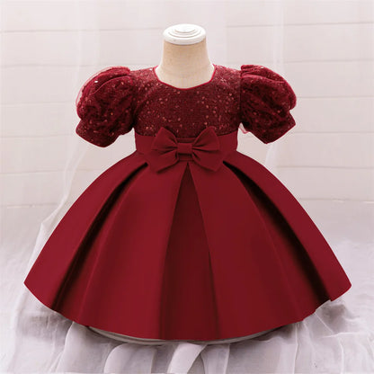 Kleinkind Rot Pailletten Mesh Kleid Mädchen Baby Einfarbig Neue Jahr Party Formale Kostüm Leistung Prinzessin Kleid Geburtstag Kleidung