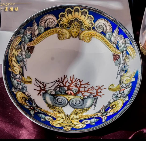 Luxury Blue Ocean Bone China Dishes Plates Western Clubhouse Upscale Heart Of The Sea Ceramic Tableware Decorative Plate