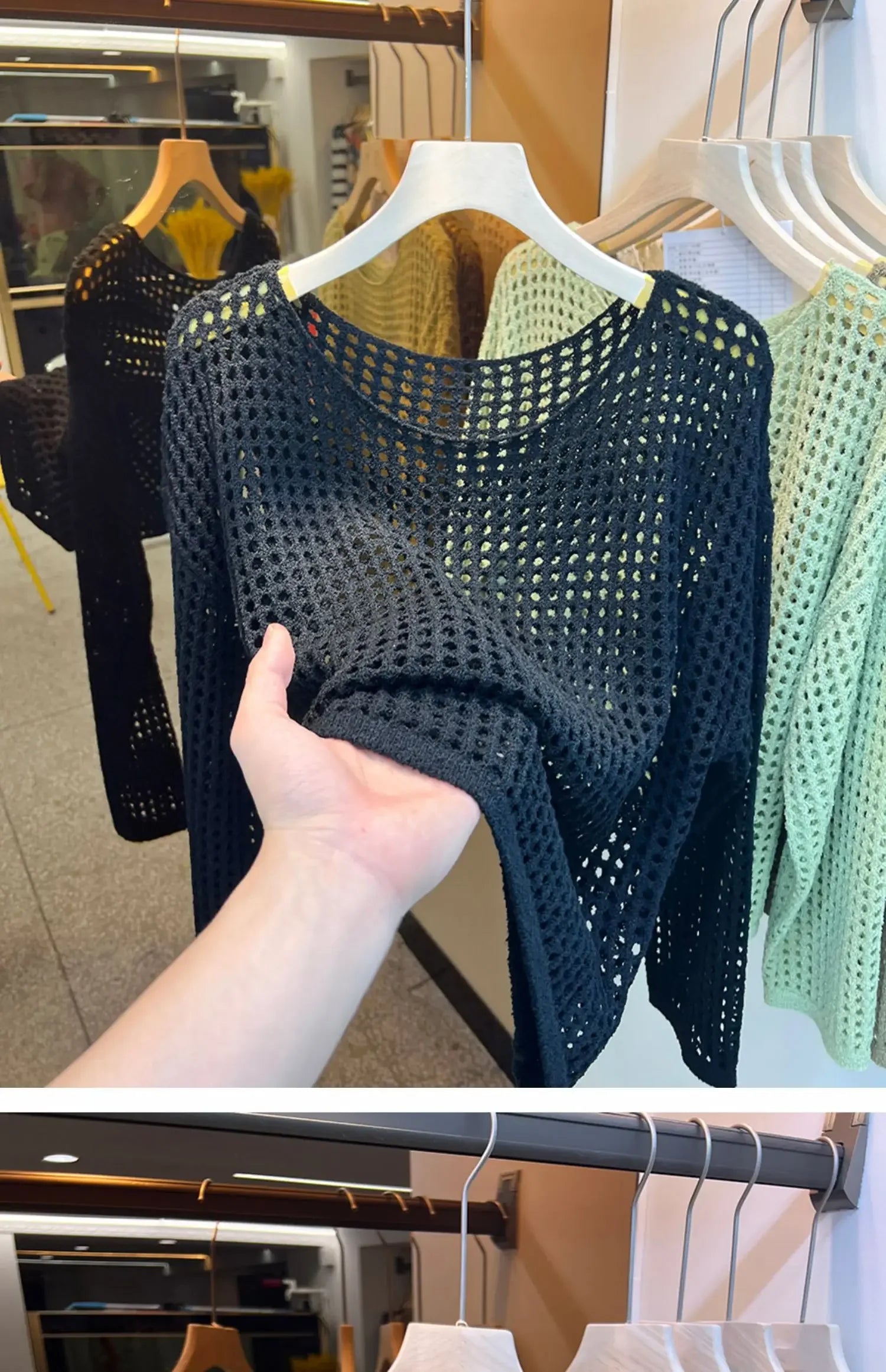 2025 Mesh Vintage Harajuku Langarm Frauen Pullover Koreanische Frühling Sommer Strickwaren Weiche Dünne Tops Chic Solide Femme Pullover.