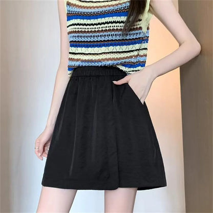 Women Korean Skirts Shorts 2025 Summer Fashion New In Solid High Waist Pant Female Streetwear Casual Loose Harajuku Trousers.