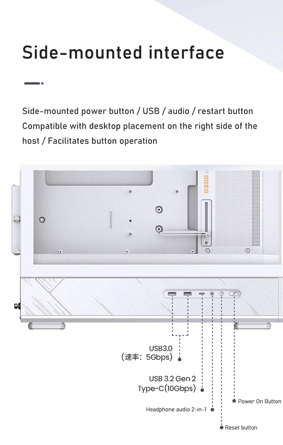 JONSBO D200 MATX Case (Column-Free Curved Sea View/240 Radiator/ATX Power Supply/Digital Display/Type-C Gen2 10Gbps+)