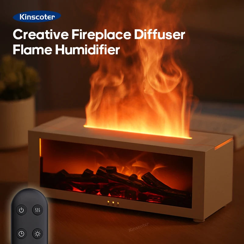 Creative Fireplace Air Humidifier Waterless Auto-Off Aroma Essential Oil Diffuser with LED Light & Remote Control for Home Gift.