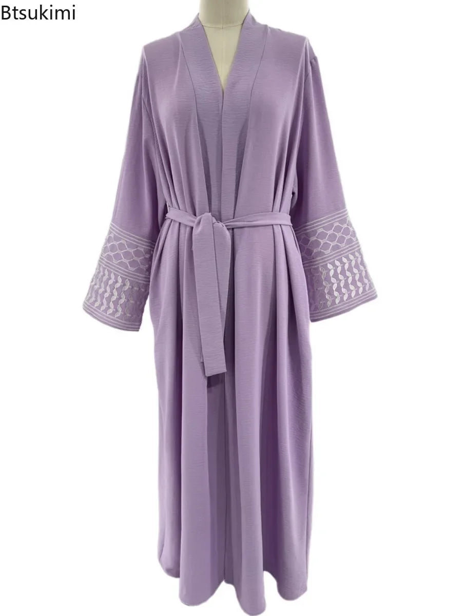 Embroidery Open Modest Kimono Abaya Dubai Luxury Islam Muslim Kaftan Modal Dress Arabic Abayas Women Kebaya Robe Femme Musulmane.