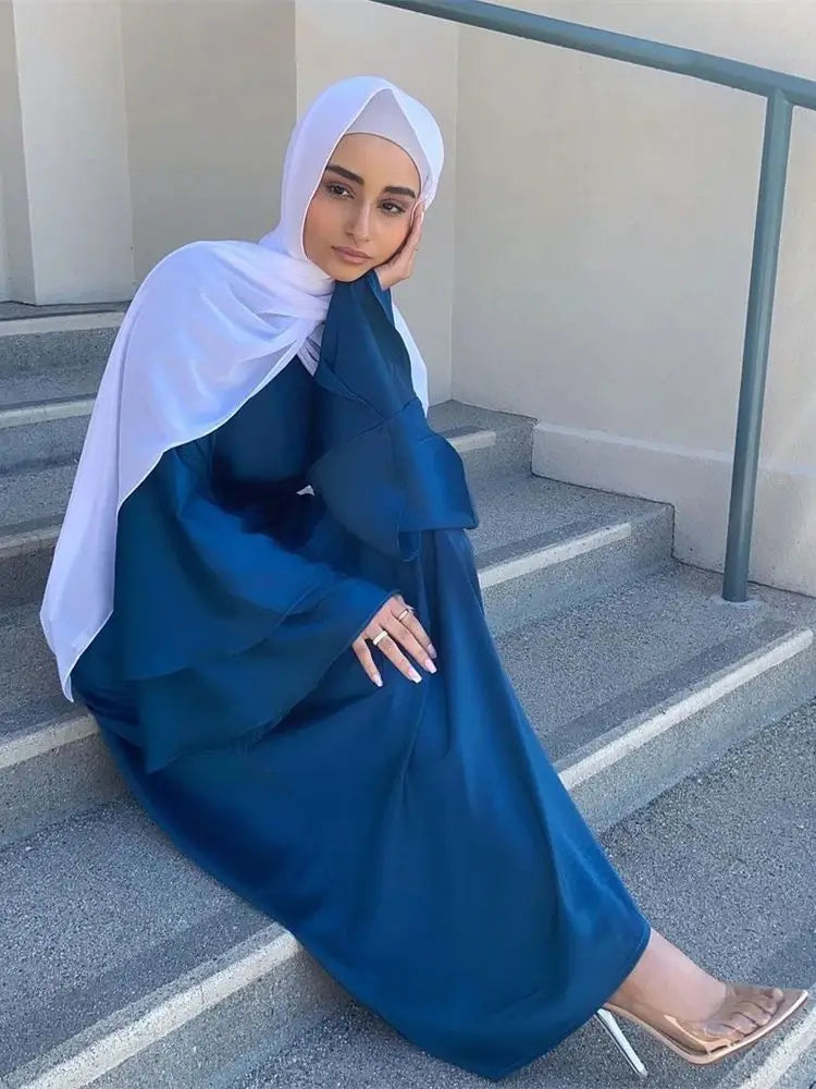 Ramadan Eid Satin Abaya Damen Dubai Islam Prayer Clothes Women Muslim Modest Dress Kebaya Kaftan Robe Vestidos Musulmanes Femme.