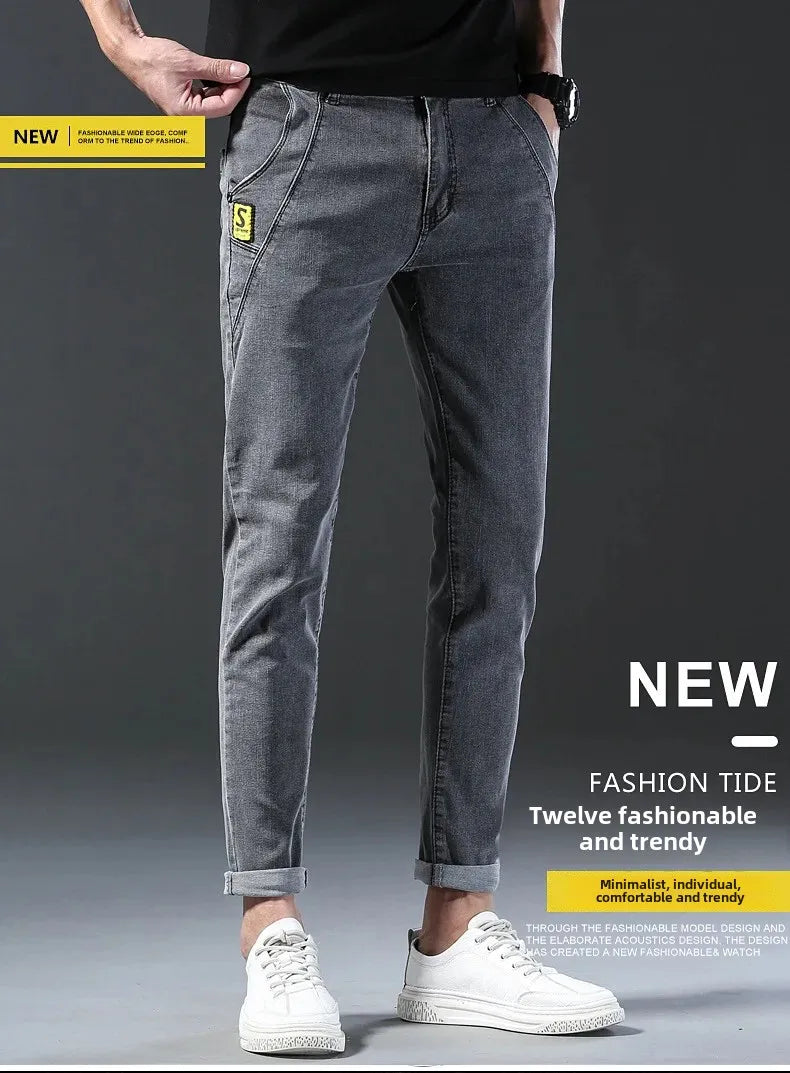 Frühling Herbst Xintang Denim Jeans Herren Slim Fit Casual Trendy Modische Alltagskleidung Blau Gerade Bein Hosen Elastische Taille