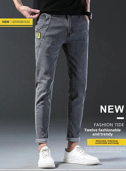 Frühling Herbst Xintang Denim Jeans Herren Slim Fit Casual Trendy Modische Alltagskleidung Blau Gerade Bein Hosen Elastische Taille