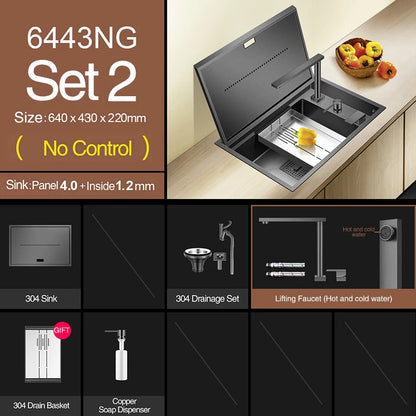 Nanometer Black Hidden kitchen Sink SUS 304 Stainless Steel 4mm Thickness Flip Cover Hidden Handmade kitchen Sinks