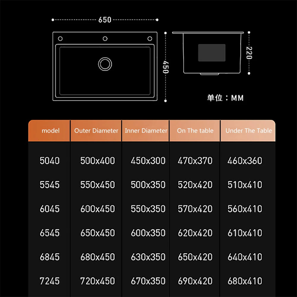 304 Stainless Steel Kitchen Sink Farmhouse Above Counter Undermounter Single Wash Basin with Gourmet Faucet Drain Accessories