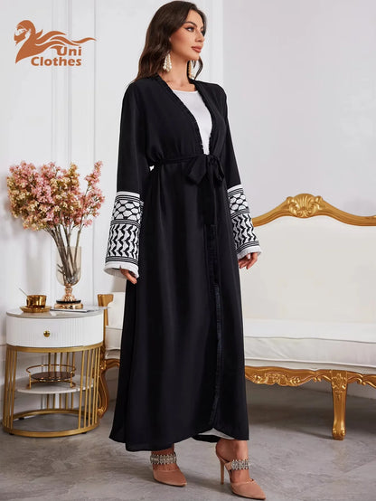 UNI 2024 Ramadan Abaya Kimono Keffiyeh Stickerei Quasten Muslimischen Offene Abayas Frauen Dubai Luxus Islam Strickjacke Kleid Kaftan.