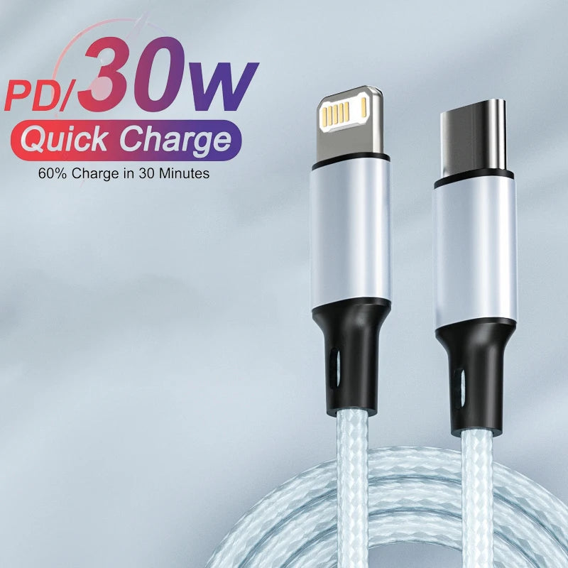 PD 30W Charger Cable For iPhone 14 13 12 11 Pro Max Mini XR XS Plus USB Type C To Lightning Fast Charging Data Line Accessories.