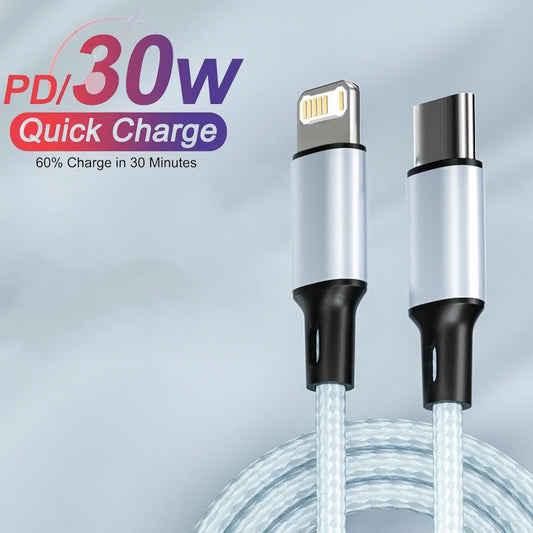 PD 30W Charger Cable For iPhone 14 13 12 11 Pro Max Mini XR XS Plus USB Type C To Lightning Fast Charging Data Line Accessories.