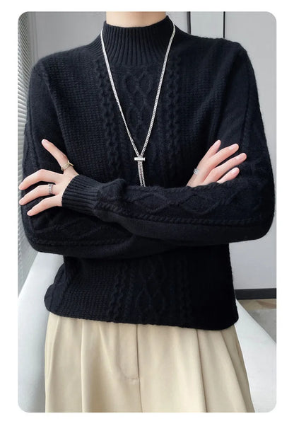 Neue Frühjahr Gestrickte Pullover Halb Hohen Kragen Lose Dicke Warme Pullover Für Frauen Vintage Herbst Winter Mutter Bodenbildung Top.