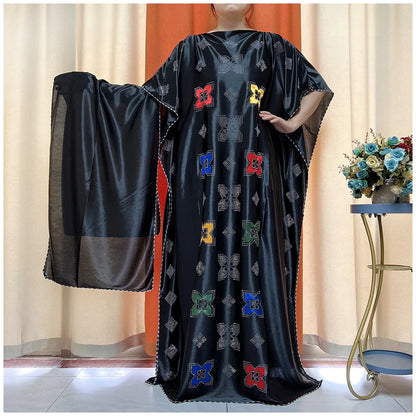 African Abaya For Women Kaftan islamic Clothing With Scarf African Women Dress Inlaid Mubarak Dubai Femme Luxury Muslim Dress
