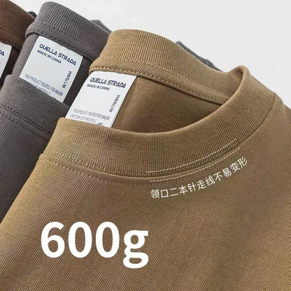 Men's and Women's 600g Heavy Cotton T-shirts Long-staple Pure Cotton Thickened Long-sleeved Three-pin High-gram Weight High-end.