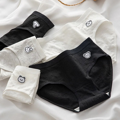 5Pcs/Set M-XL Women's Panties Cotton Underwear Cute Cartoon Bear Girl Briefs Mid Waist Underpants Breathable Panty Sexy Lingerie
