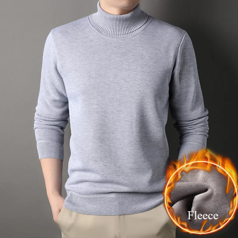Men's Autumn Winter New Turtleneck Sweater Warm Cozy Solid Color Casual Bottom Knitted Pullovers Male Fashion Knitwear