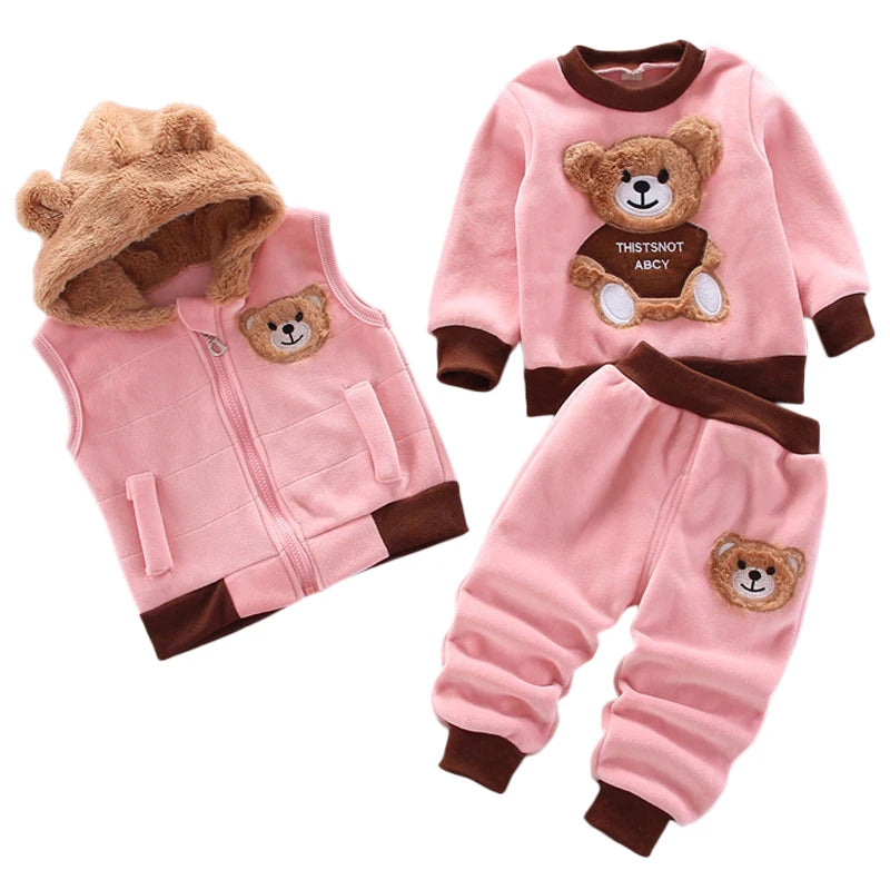 3PCS Winter Autumn Toddler Baby Boys Girls Clothes Baby Sweaters Coat +Pants +Hooded Vest Outfit Set Infant Warm Clothing Suits