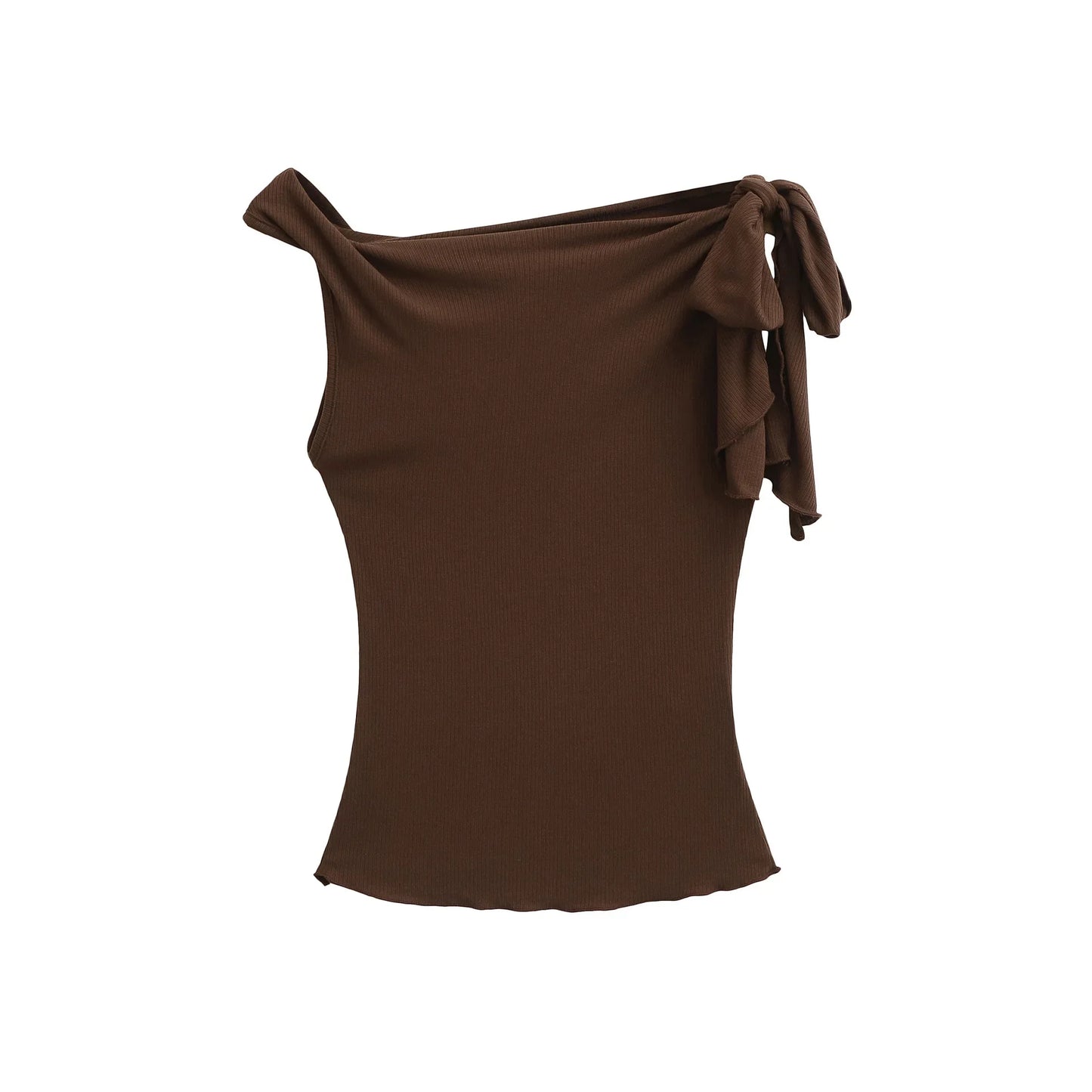 Shoulder Bared Short Sleeve T Shirt Women's Spicy Girl Design Slimming Top Summer New Style One Word Oblique Shoulder Tie Waist.