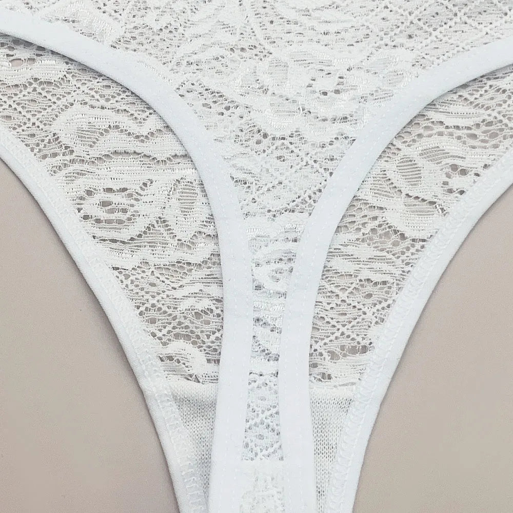 Moonflame 5Pcs Lace Cotton Thongs Underwear Lingerie For Women T-back Ladies Transparent G-string Girls Panties.