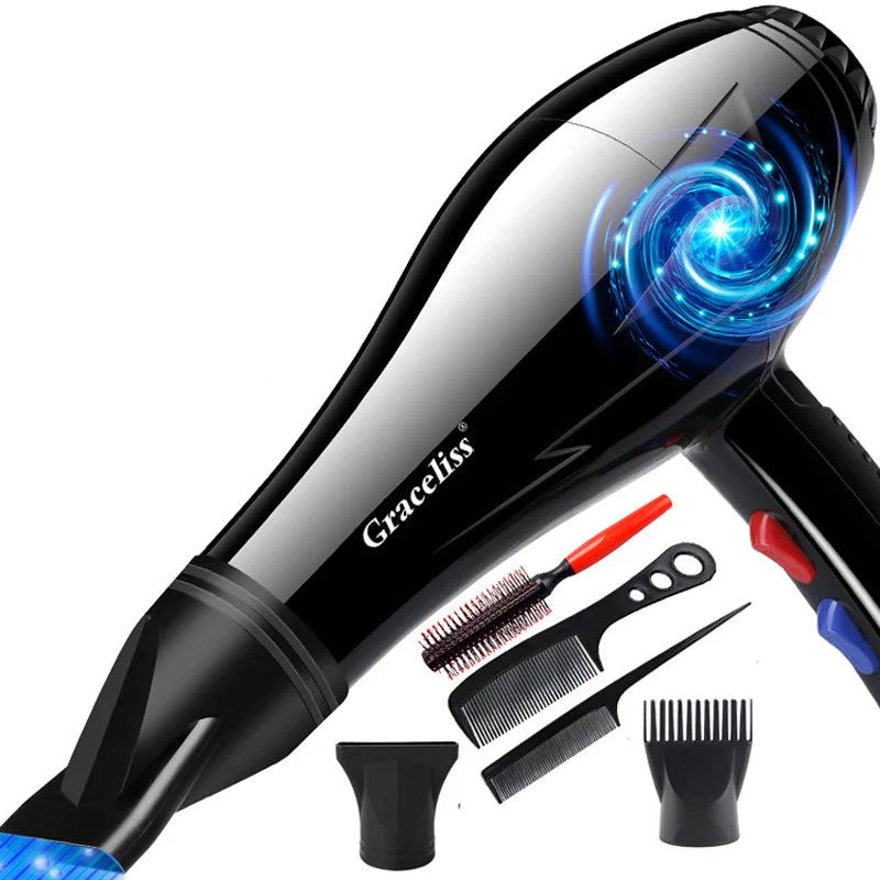 With 5 Gifts Hair Dryer 1800W Powerful Hair Dryer Fast Heating Hot And Cold Adjustment Air Blow Dryer with Air Collecting.