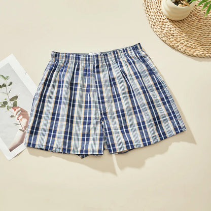 Herren-Boxershorts aus Baumwolle, atmungsaktiv, weich, bequem, elastischer Bund, karierte Boxershorts, Hosen für Herren, Zuhause, Alltag