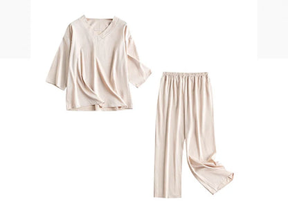 Women 100% Pure Mulberry Silk Charmeuse Silk V Neck Pajama Set Casual Loose Sleepwear Nightwear L XL SQ001.