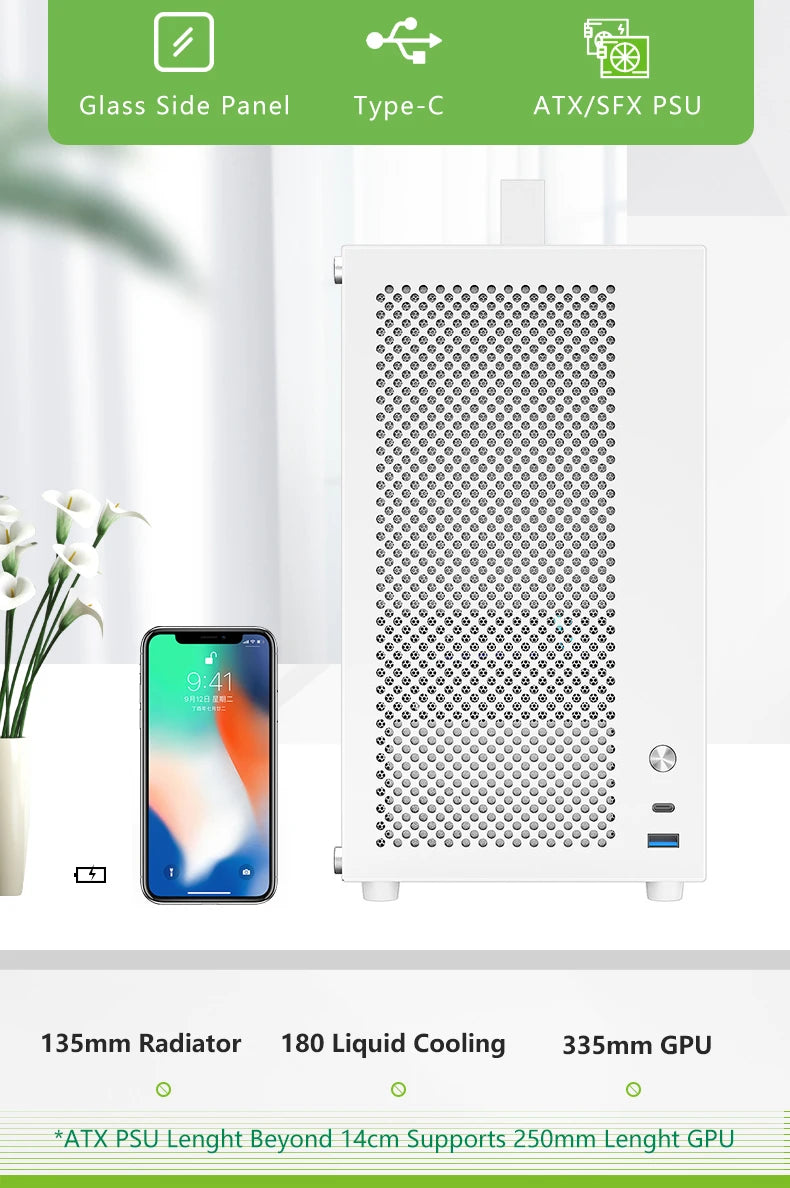 METALFISH S5 MAX Computer Case Gaming PC Chassis Support MATX/ITX 24.5*24.5cm SFX/ATX PSU 135 Mid Tower /180 WaterCooling Cooler.