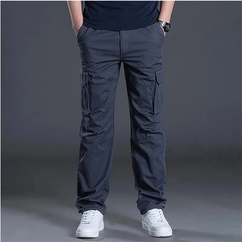 Solind Cotton Multi Flap Pockets Men's Straight Leg Cargo Pants Loose Casual Outdoor Pants Men's Work Pants For Hiking Tactical.