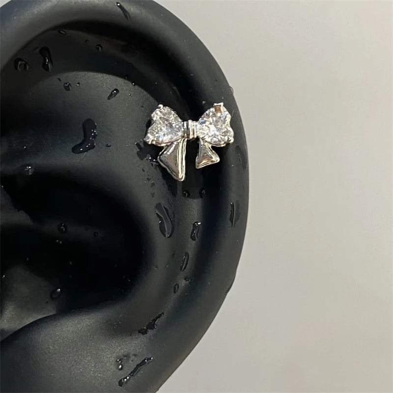 1pcs Quality Shiny Cross Zircon 316L Stainless Steel Ear Bone Nail Y2K Style Silver Color Earring for Women Cochlear Accessories