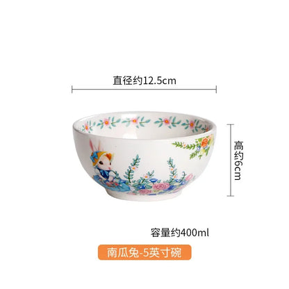 Creative Pumpkin Rabbit Pattern Tableware Garden Style Ceramic Plate Home Cute Dinner Plate Salad Bowl Kitchen Accessories