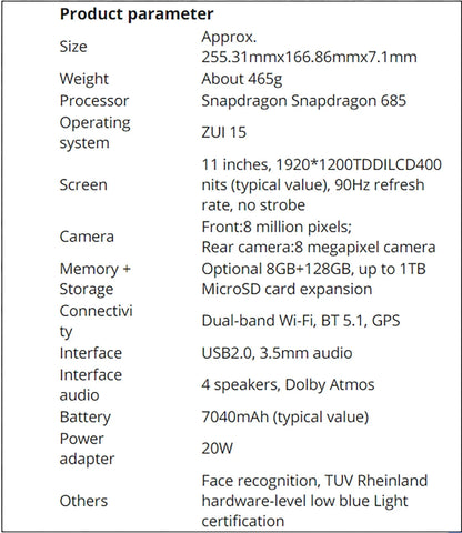 Global ROM Lenovo XiaoXin Pad 2024 Tablet+Case 8GB 128GB Pad Qualcomm Snapdragon 685 Octa Core 11" WIFI 8MP 7040mAh 20W Charger.