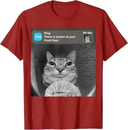 There Is Motion At Your Front Door Funny Silly Cat Meme T-Shirt Funny Weird Kitty Meme Sarcastic Saying Tee Cool Graphic Outfit.