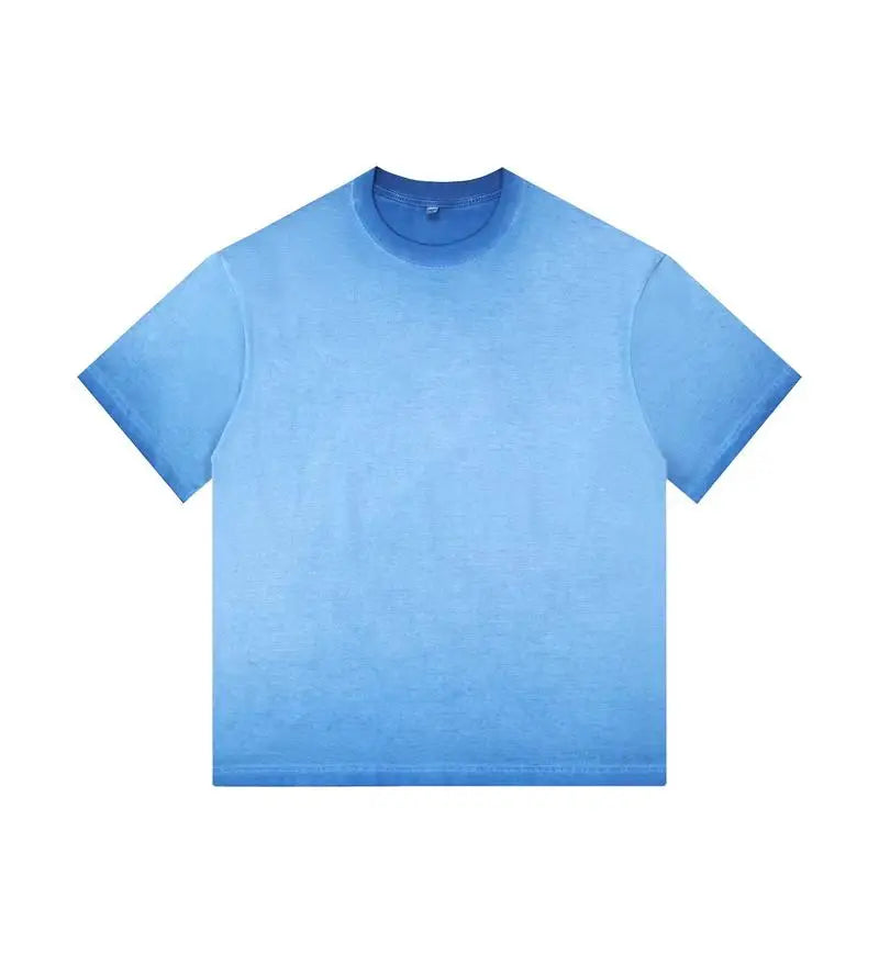 Retro Style Short-sleeved Gradual Change T-shirt Men's and Women's Casual Fashion Loose Simple Cotton Crew Neck Bottoming Shirt.