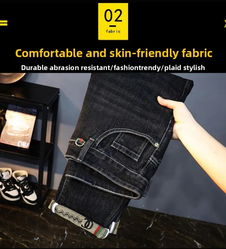 Zerrissene, reguläre, schmale Passform, gerade Jeans, bequem, lässig, Herbstmode, Denim-Hose, klassische, dünne Vintage-Unisex-Herren-Stretchhose.