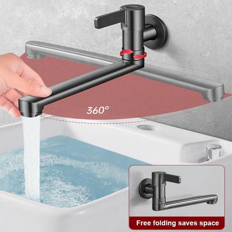 Wall-mounted Faucet Mop Pool Tap Single Hole Faucet Brass 360º Free Spin Single Cold Faucet Kitchen Sink Faucet