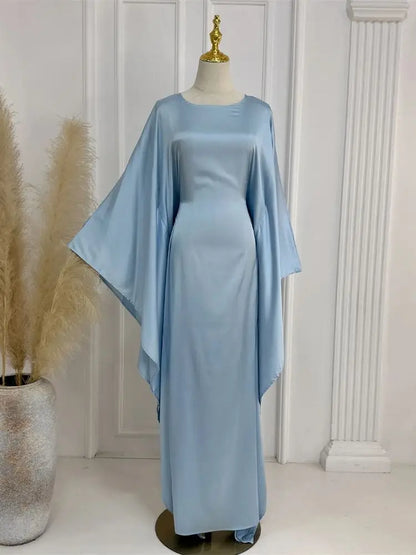 Eid glänzende Fledermaus Satin Abaya Dubai Luxus muslimische Abayas für Frauen Maxi Kaftan Kleid islamische Kleidung Kaftan Marocain Femme