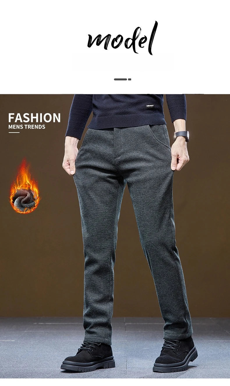 Men's Winter Velvet Casual Pants Thickened Warm Slim Fit Comfortable Solid Color Trousers Korean Fleece  Fashion Outdoor Jogging.