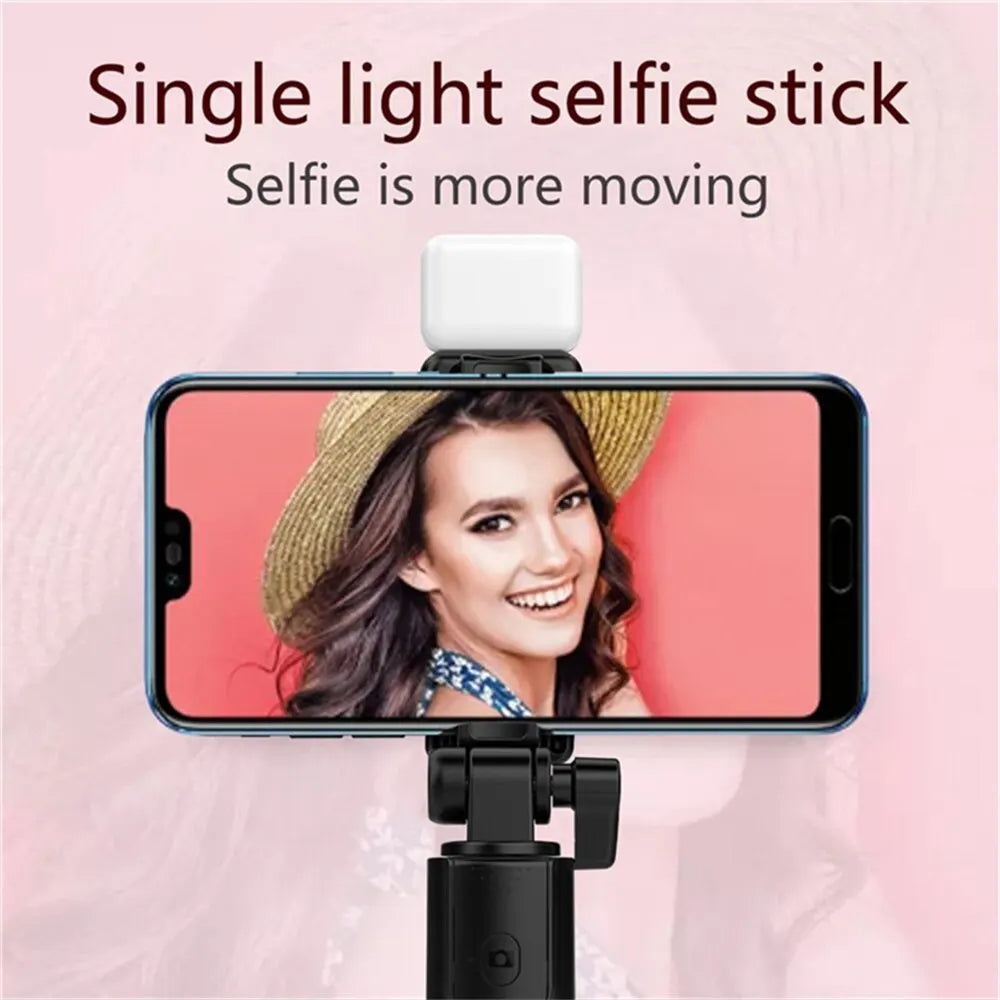 Portable Bluetooth Selfie Stick Tripod Holder with Remote Shutter Fill Light Extendable Wireless Remote Retractable Phone Stand.