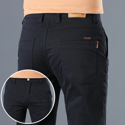 Men's High Quality Pure Cotton Classic Solid Color Casual Pants Business Stretch Slim Straight Brand Trousers Male Autumn New.