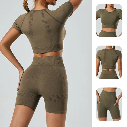 In-stock Women's Yoga Suit Five-piece Set Seamless Fitness Wear For Running Sports Top Leggings From Mainland China.