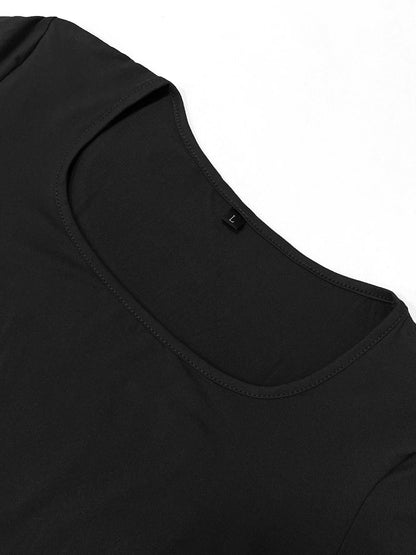 Solides, langärmliges, figurbetontes Damenkleid, schickes, einfaches, minimalistisches, lässiges, modisches, langes Kleid mit U-Ausschnitt, Damenbekleidung.