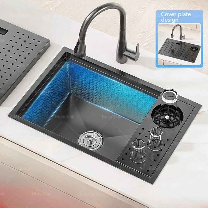 Cup Washer Hidden Bar Kitchen Sink Stainless Steel Invisible Single Sinks with Lid Garden Hotel Apartment Small Basin