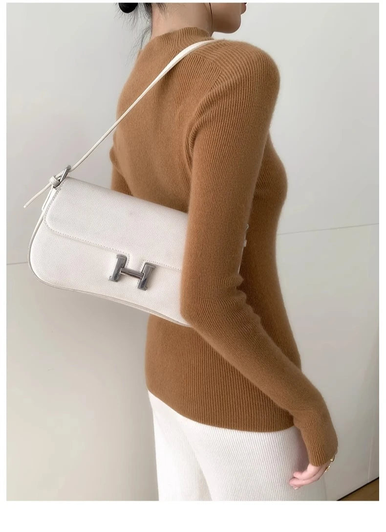 Women Fashion Tops Autumn Winter 2025 Turtleneck Sweater Women Knitted Pullovers Korean Style Simple Base Layer Knitted Sweater.