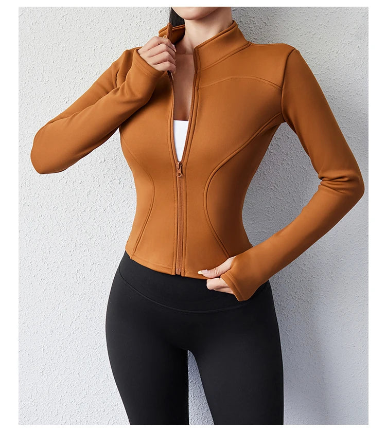 Damen Winter-Fleece-Yoga-Jacke mit durchgehendem Reißverschluss, langen Ärmeln, Workout, Activewear, Sport-Fleece-Yoga-Jacke mit Daumenloch.