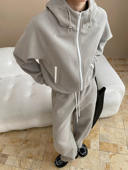 Spring and Autumn Women's Casual Solid Color Loose Hooded Sweatshirt+High Waist Loose Pants Set