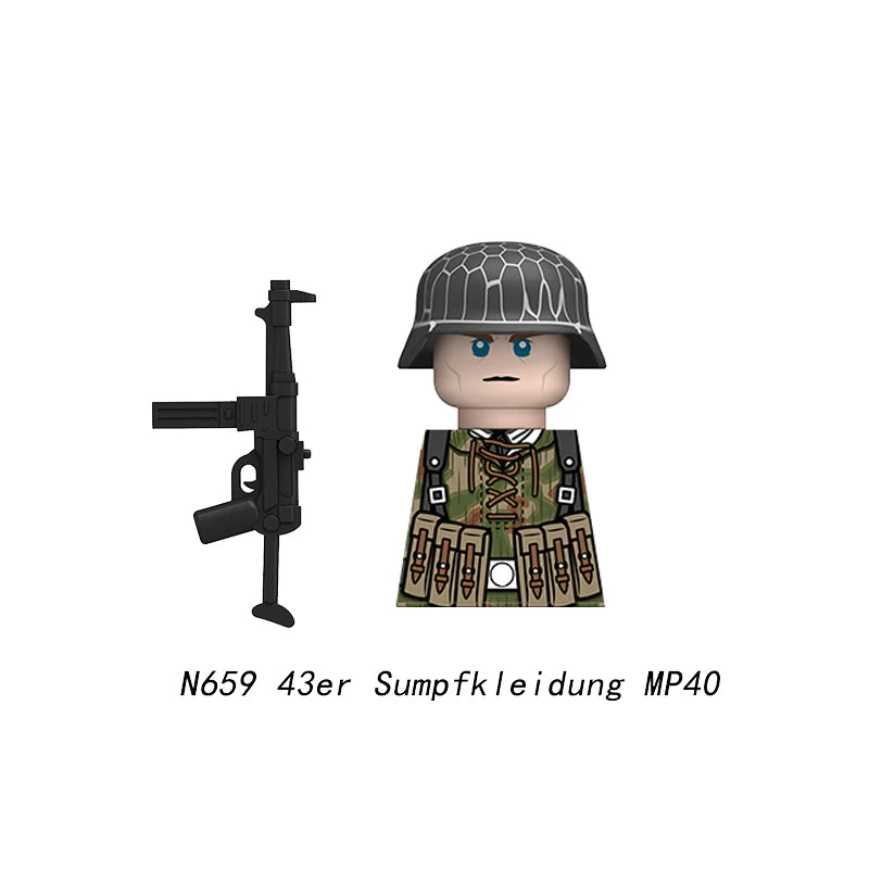 Military WWII Figure Building Blocks Accessories MP40 Rocket Launcher MG42 Officer Army Camouflage Soldier Pzf 98K Toy Gift N029